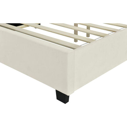 Queen Size Upholstered Platform Bed with Big Headboard, Bedroom Furniture, Velvet, Beige
