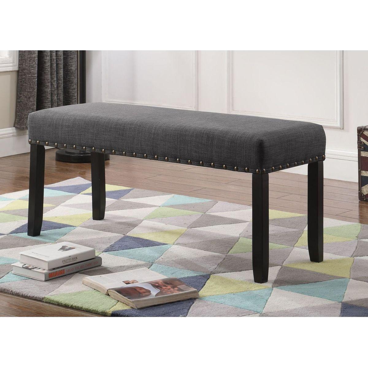 Biony Fabric Dining Bench with Nailhead Trim, Grey