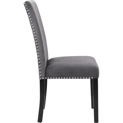 Cobre Contemporary Velvet Dining Chair with Nailhead Trim, Set of 2, Gray