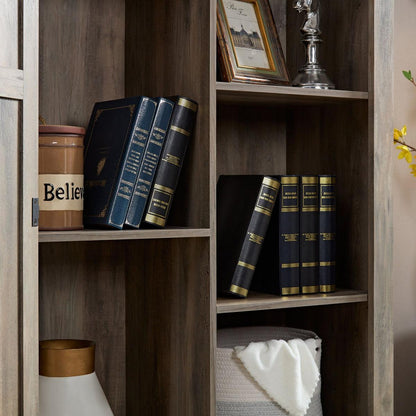 Tall Storage Cabinet Barn Door Storage Country Wood Rustic Farmhouse Pantry Cupboard Sliding Door Kitchen Organizer Furniture Home Drawer Shelves 39.37x15.75x74.4 Gray Wash