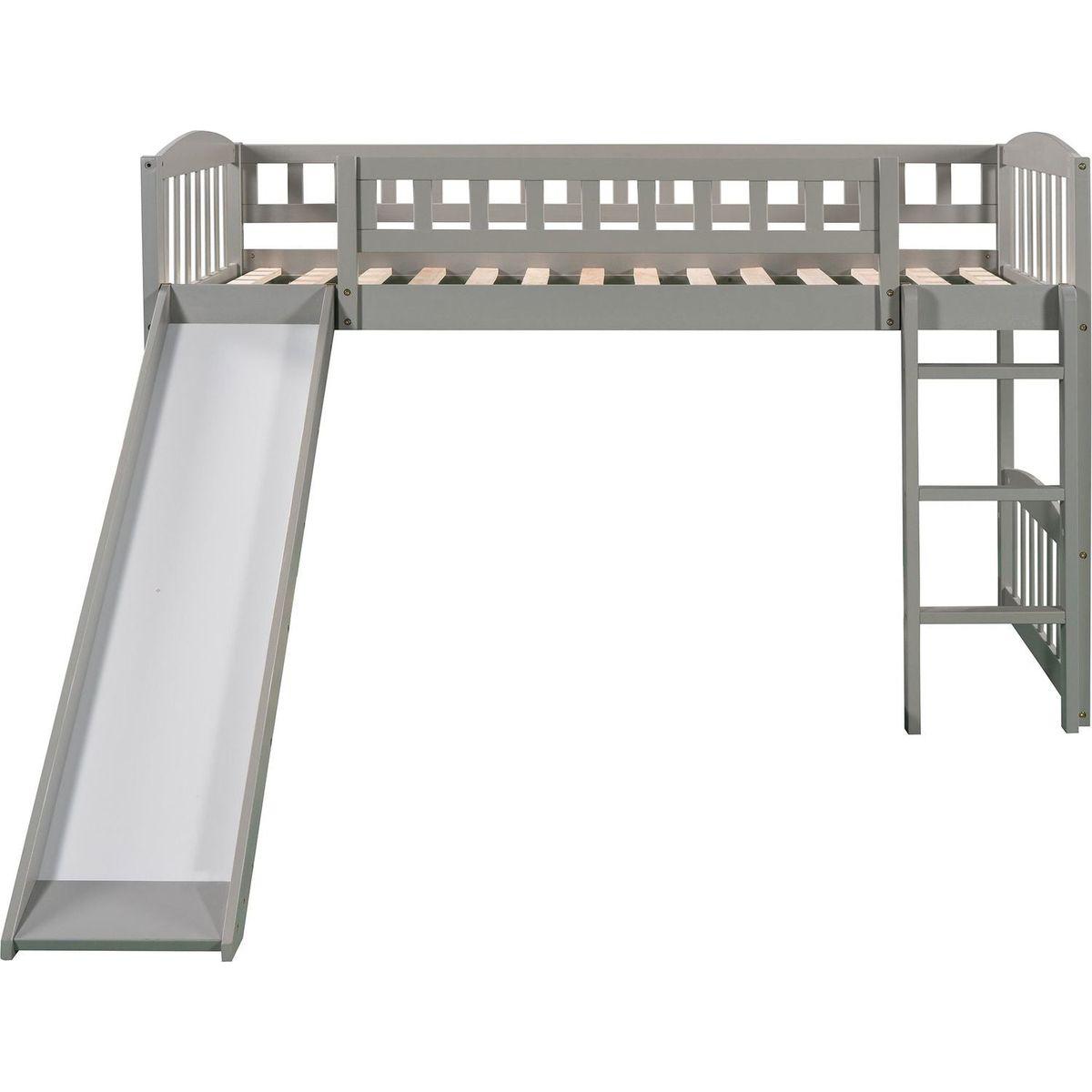 Twin size Loft Bed with Slide and Ladder, Gray