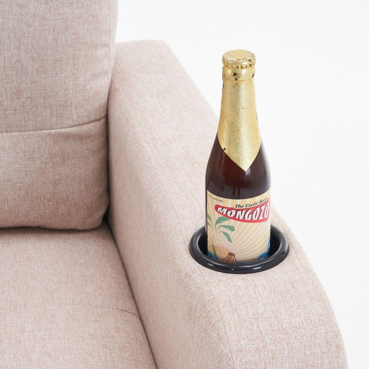 Beige Upholstered Armchair and Storage Ottoman Set - Comfortable Single Sofa with Cup Holders and Tufted Detailing, Ideal for Living Room or Bedroom