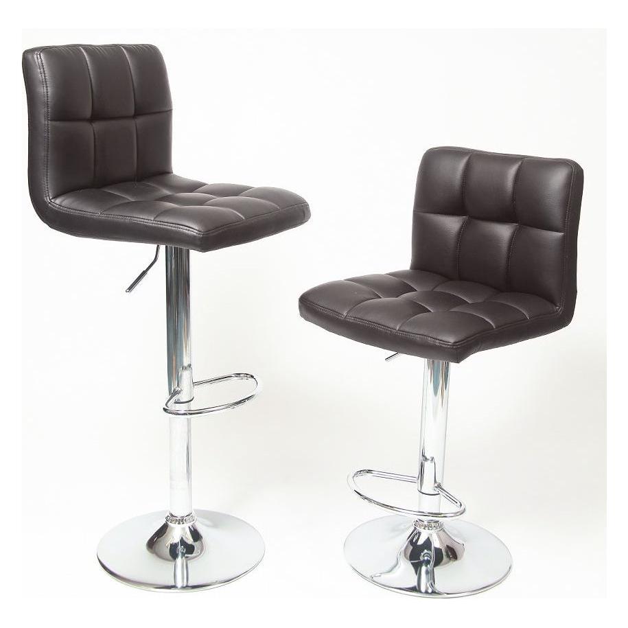 Swivel Faux Leather Adjustable Hydraulic Bar Stool, Set of 2, Brown