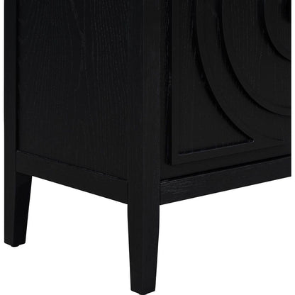 Retro Sideboard door with Circular Groove Design Round Metal Door Handle for Entrance, Dining Room, Living Room (Black)