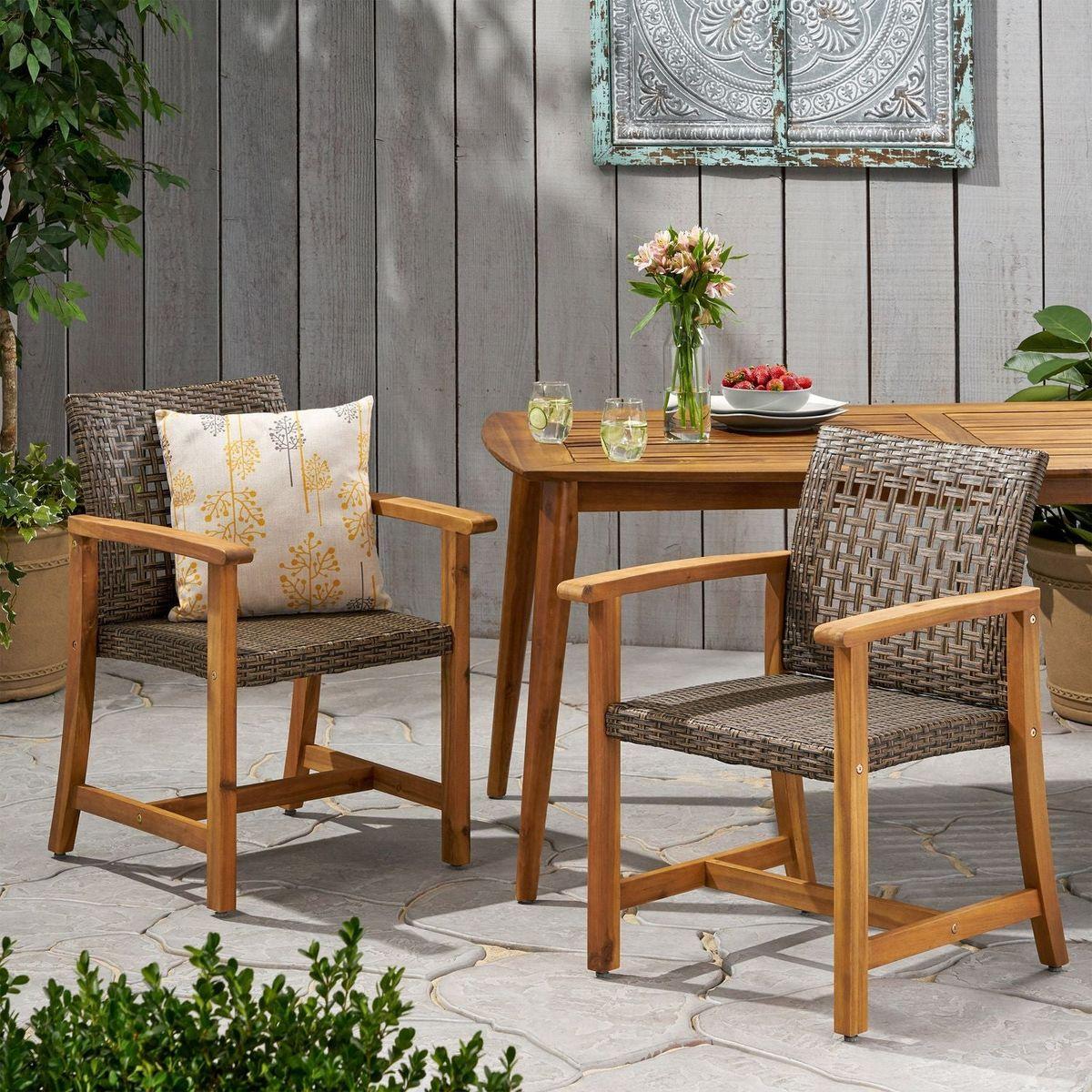 HAMPTON WOOD AND WICKER DINING CHAIR(SET OF 2 )