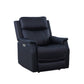 Clean Contemporary Dual-Power Recliner - Ocean Blue Leatherette, Power Footrest, Power Headrest - Easy-Care and Convenience