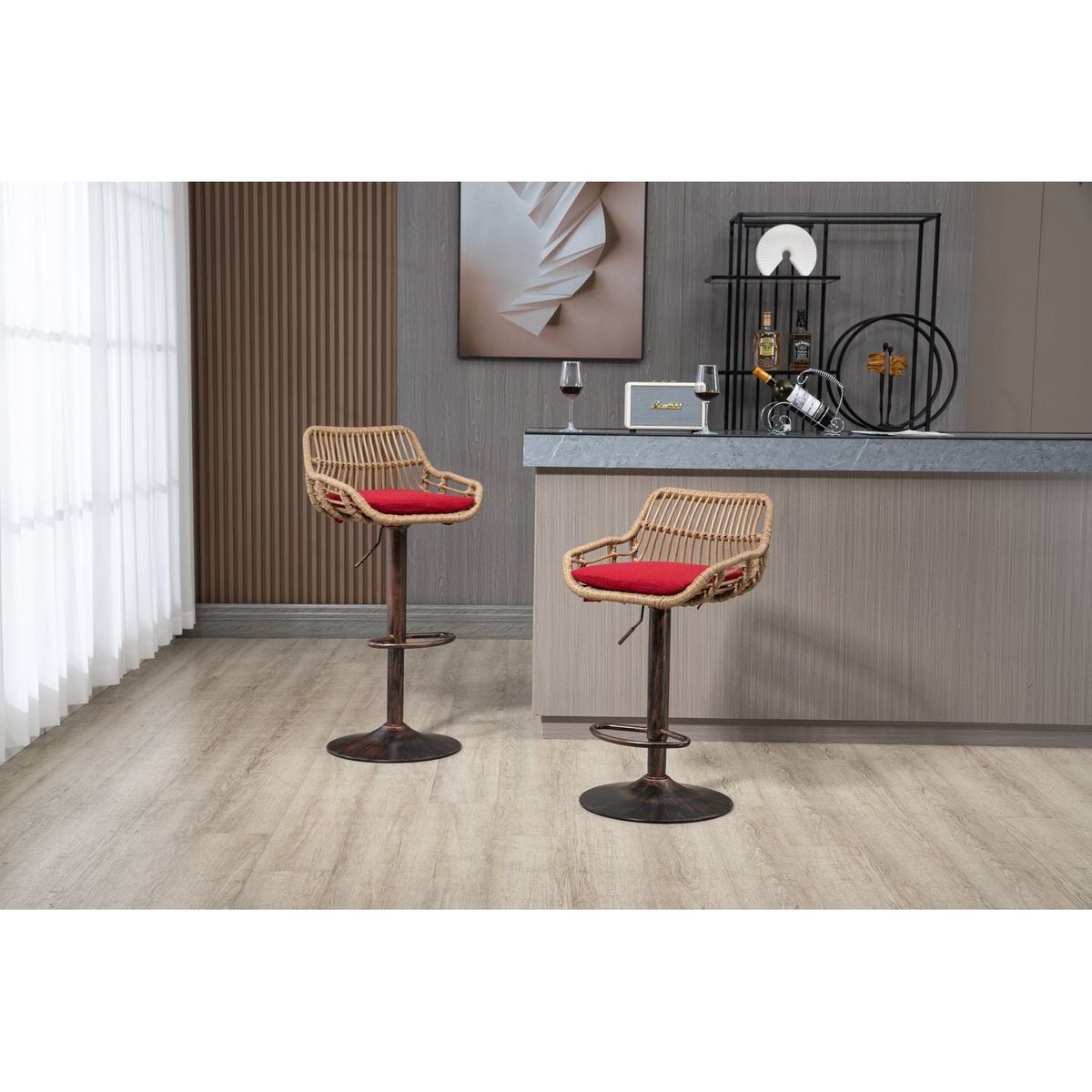 Swivel Bar Stools Set of 2 Adjustable Counter Height Chairs with Footrest for Kitchen, Dining Room 2PC/SET