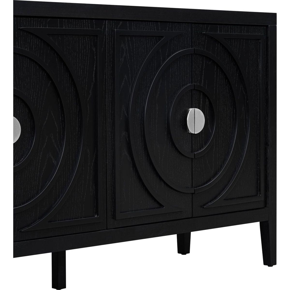 Retro Sideboard door with Circular Groove Design Round Metal Door Handle for Entrance, Dining Room, Living Room (Black)