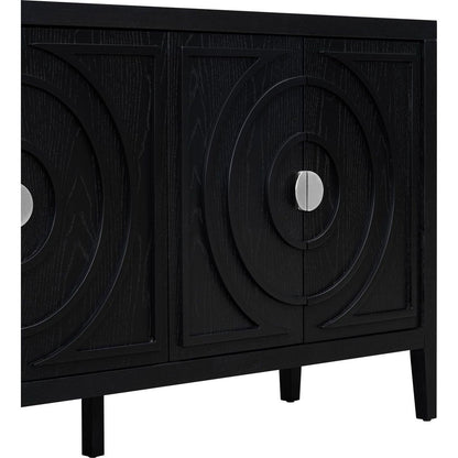 Retro Sideboard door with Circular Groove Design Round Metal Door Handle for Entrance, Dining Room, Living Room (Black)