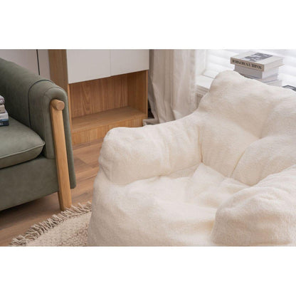 Soft Teddy Fabric Tufted Foam Bean Bag Chair With Teddy Fabric Ivory White