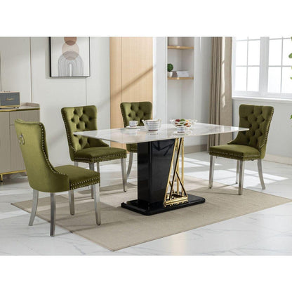 Nikki Collection Modern, High-end Tufted Solid Wood Contemporary Velvet Upholstered Dining Chair with Chrome Stainless Steel Plating Legs,Nailhead Trim,Set of 2,Olive-Green and Chrome
