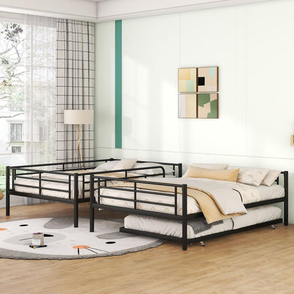 Full Over Full Metal Bunk Bed with Trundle, Black