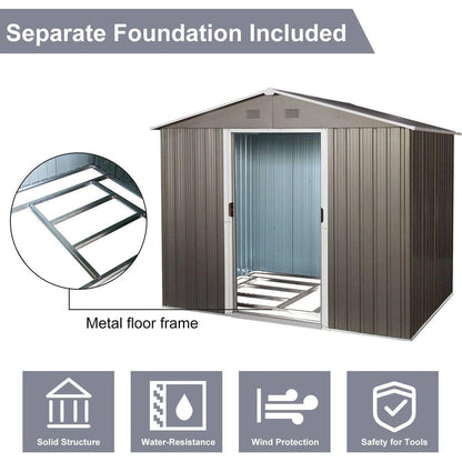 6ft x 8ft Outdoor Metal Storage Shed with Floor Base,Gray(SKU: W540S00012)
