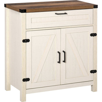 Farmhouse Sideboard Buffet Cabinet, Rustic 2 Barn Doors Kitchen Cabinet, Accent Cabinet with Storage for Living Room, White