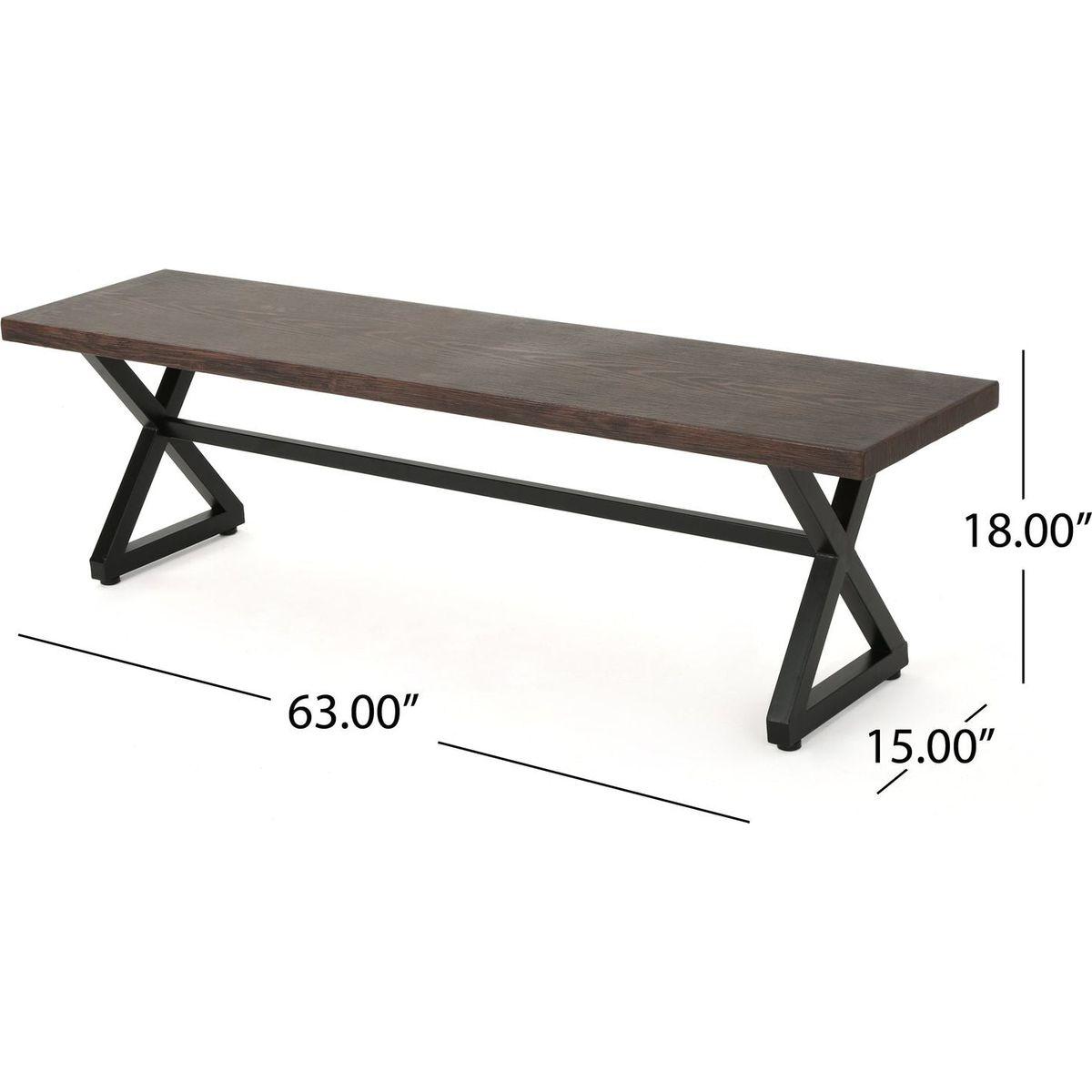 Outdoor Aluminum Dining Bench with Steel Frame, Brown / Black