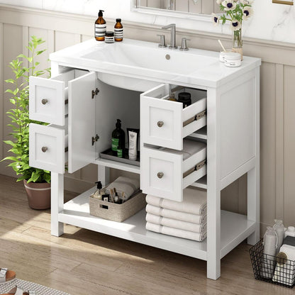 36" Bathroom Vanity with Undermount Sink,Free Standing Vanity Set with 4 Drawers& Soft Closing Doors,Solid Wood Frame Bathroom Storage Cabinet