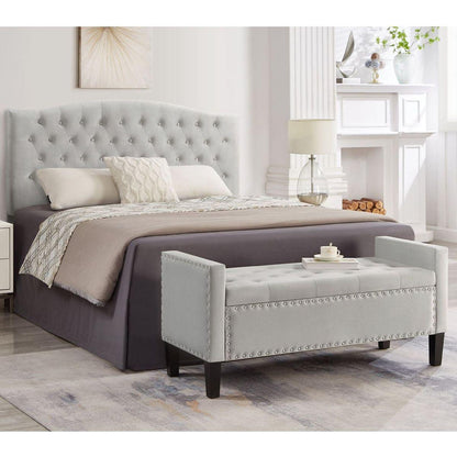 Upholstered Tufted Button Storage Bench with nails trim,Entryway Living Room Soft Padded Seat with Armrest,Bed