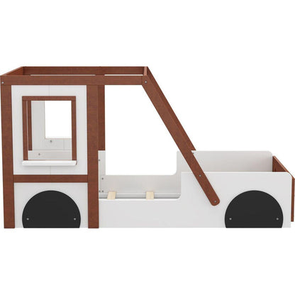 Fun Play Design Twin Size Car Bed, Kids Platform Bed in Car-Shaped for Kids Boys Girls Teens,White+ Orange