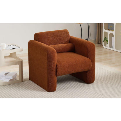 Modern Accent Chair Lambskin Sherpa Fabric Upholstered Comfy Reading Arm Chair Soft Padded Armchair with Back and Pillow for Living Room Bedroom Reception Waiting Room Office,Burnt Orange