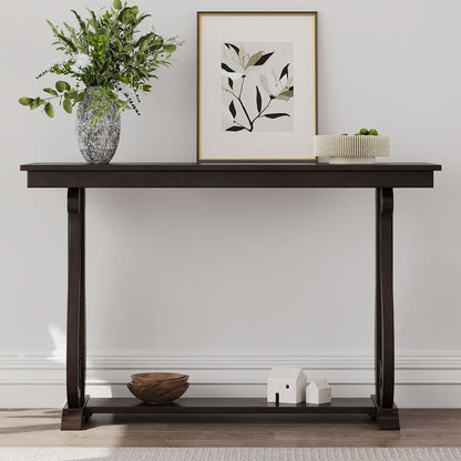 48-Inch Rustic Vintage Console Table --- Farmhouse Style Entryway Table with Open Shelf and Sturdy Construction for Entryway and Living Room (Espresso)