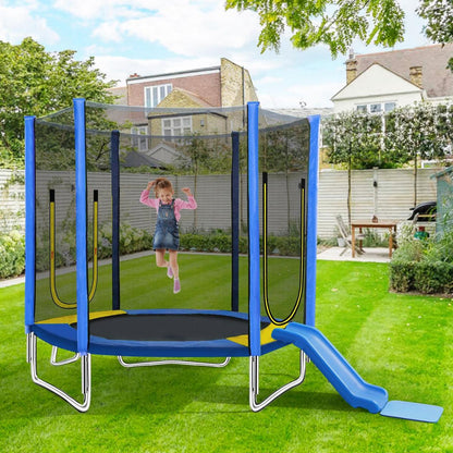 7FT Trampoline for Kids with Safety Enclosure Net, Slide and Ladder, Easy Assembly Round Outdoor Recreational Trampoline