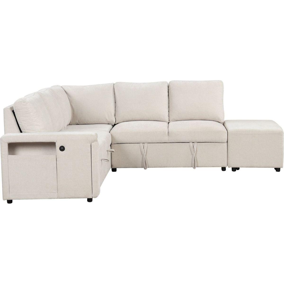 L-shaped Padded Modular Sofa with Storage Space, USB Ports, and Cup Holders on the Armrests, Suitable for Living Rooms, Offices, and Apartments.