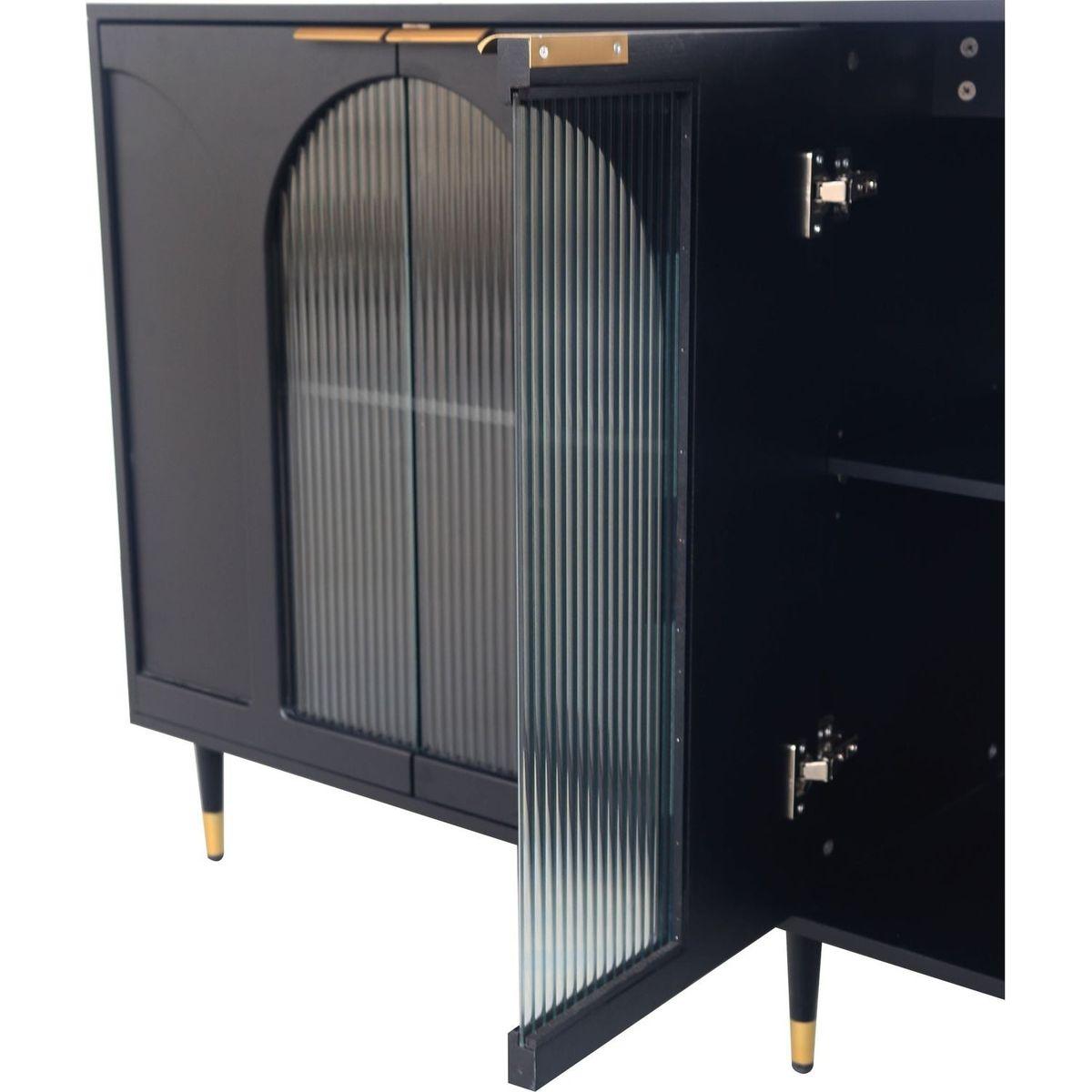 Accent Cabinet Black Lacquered Wooden Cabinet with 4 Glass Doors Sideboard Buffet Server Cabinet Storage Cabinet, for Living Room, Entryway, Hallway, Office, Kitchen and Dining Room
