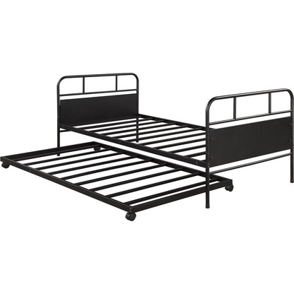 Metal Daybed Platform Bed Frame with Trundle Built-in Casters, Twin Size