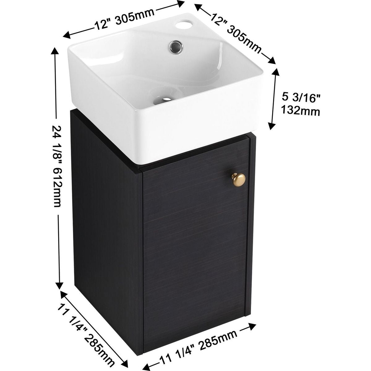 Bathroom Vanity with Sink 12 Inch for Small Bathroom, Bathroom Vanity with Soft Close Door,Small Bathroom Vanity with Sink, 12 inch L X12inch W X24.1inch H