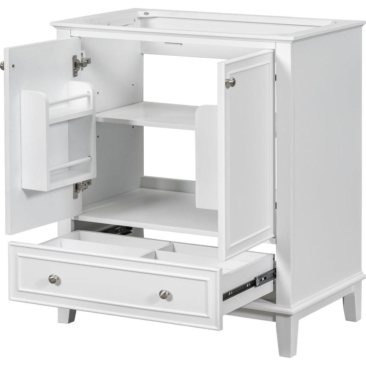 30" Bathroom Vanity without Sink, Base Only, Multi-functional Bathroom Cabinet with Doors and Drawer, Solid Frame and MDF Board, White