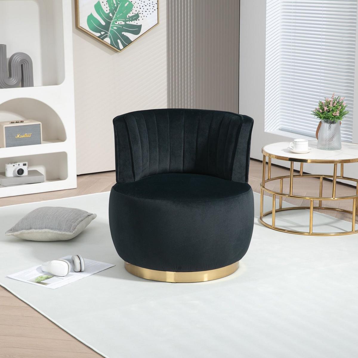 360 Degree Swivel Cuddle Barrel Accent Sofa Chairs, Round Armchairs with Wide Upholstered, Fluffy Velvet Fabric Chair for Living Room, Bedroom, Office, Waiting Rooms