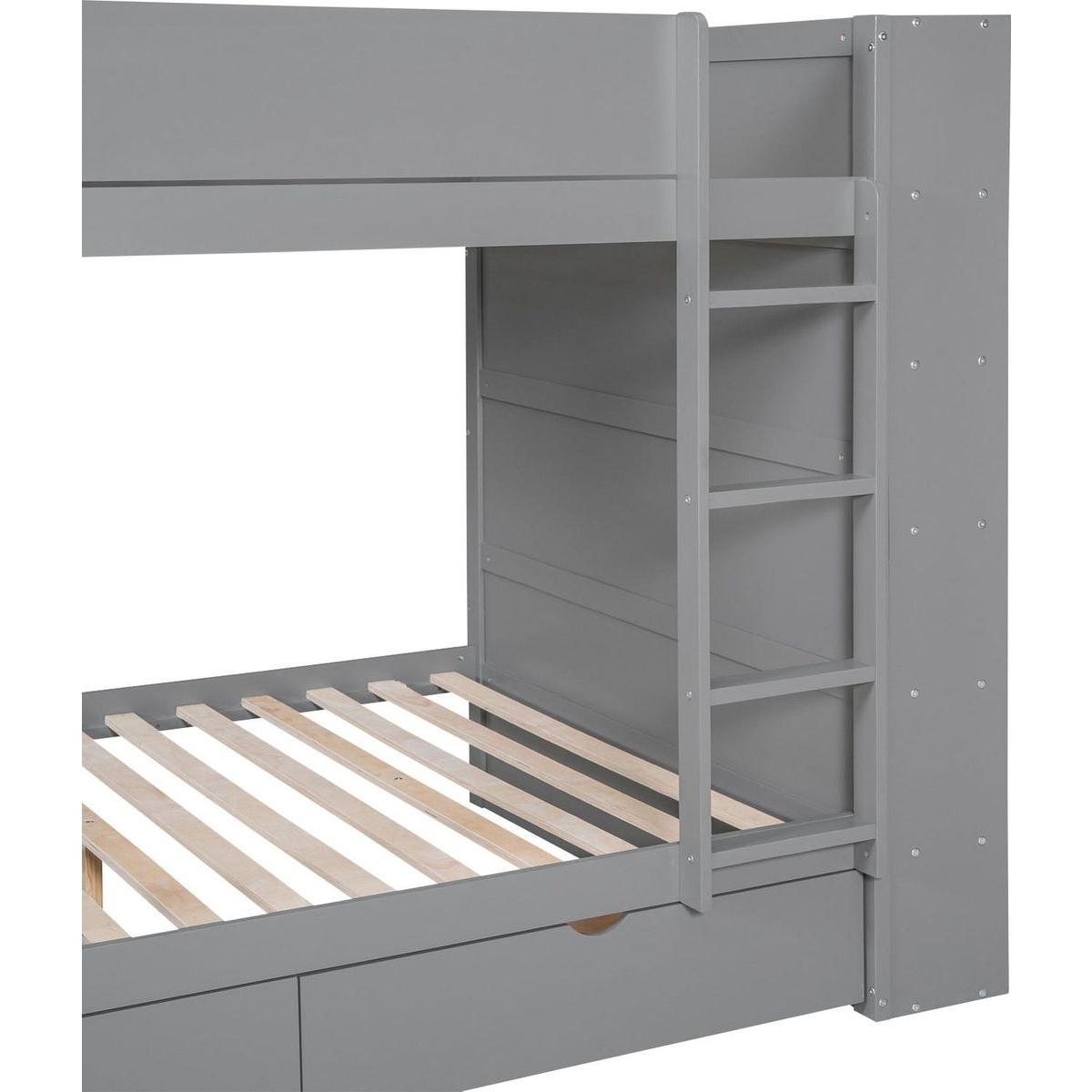 Full over Full Bunk Bed With 2 Drawers and Multi-layer Cabinet, Gray