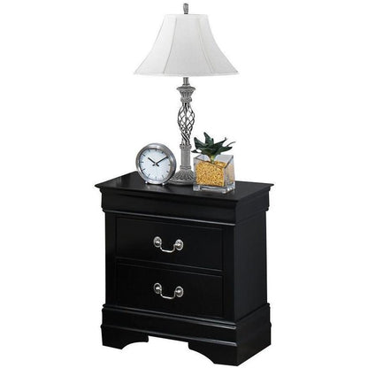 1pc Black Finish Two Drawers Louis Philip Nightstand Solid Wood Contemporary & Simple Style