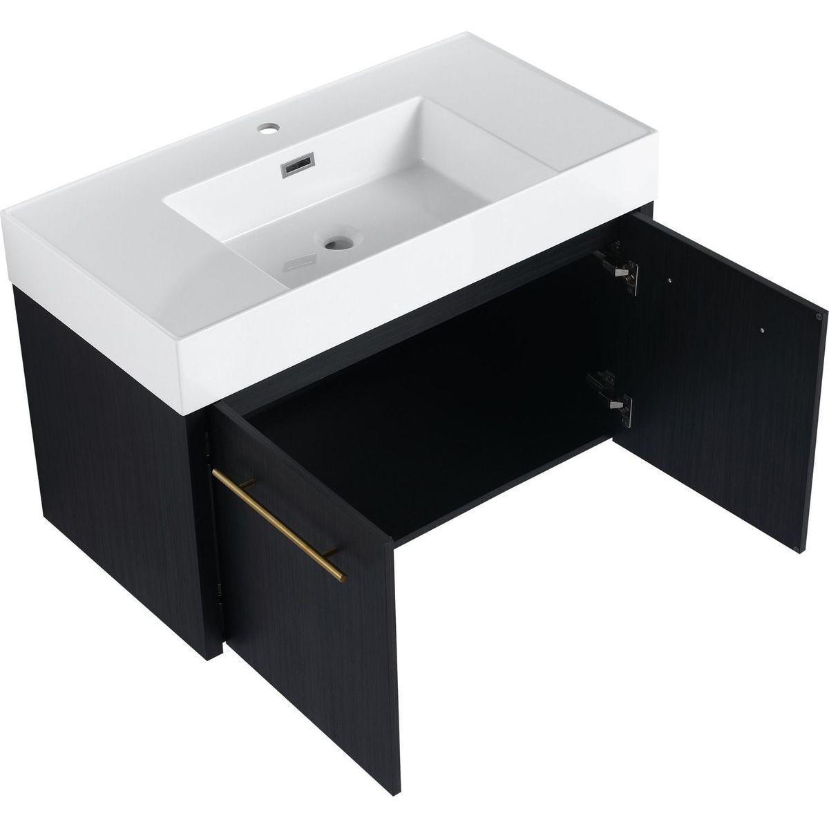 36 Inch Wall-Mounted Bathroom Vanity with Sink, Thick Edged Resin Basin, KD-Package