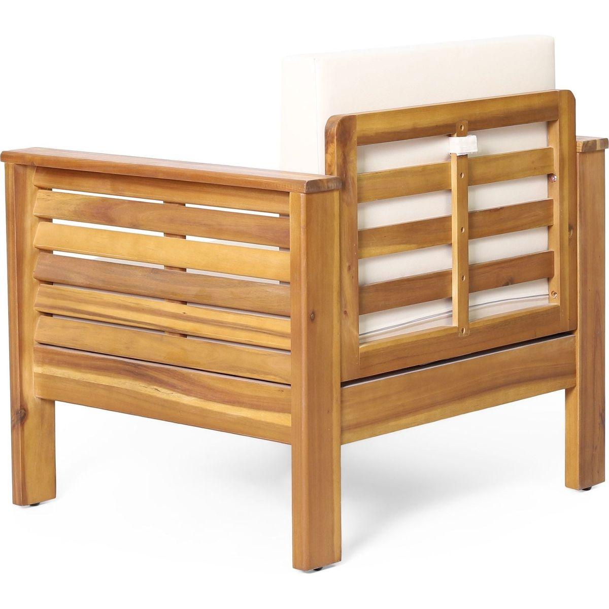 (Set of 2) Outdoor Acacia Wood Club Chairs with Cushions, Teak+Beige, 27.75"D x 32"W x 27.75"H