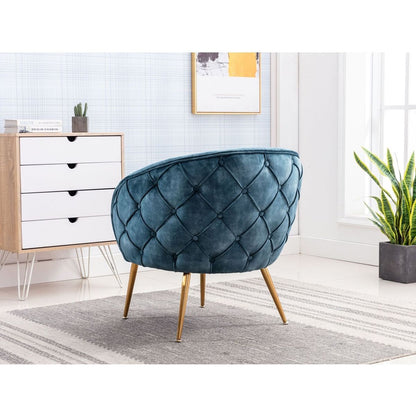 Gorgeous Living Room Accent Chair 1pc Button-Tufted Back Covering Blue Fabric Upholstered Metal Legs