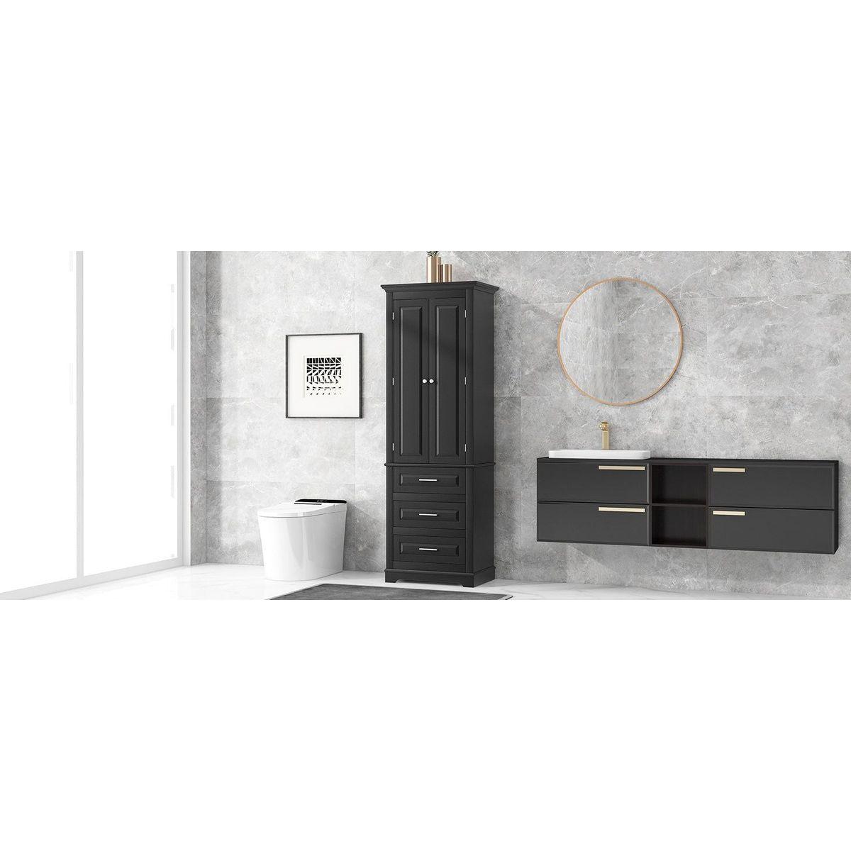 Tall Storage Cabinet with Three Drawers for Bathroom/Office, Black