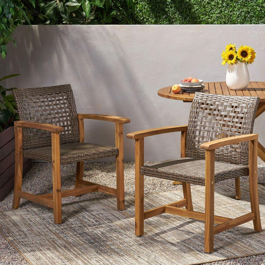 HAMPTON WOOD AND WICKER DINING CHAIR(SET OF 2 )