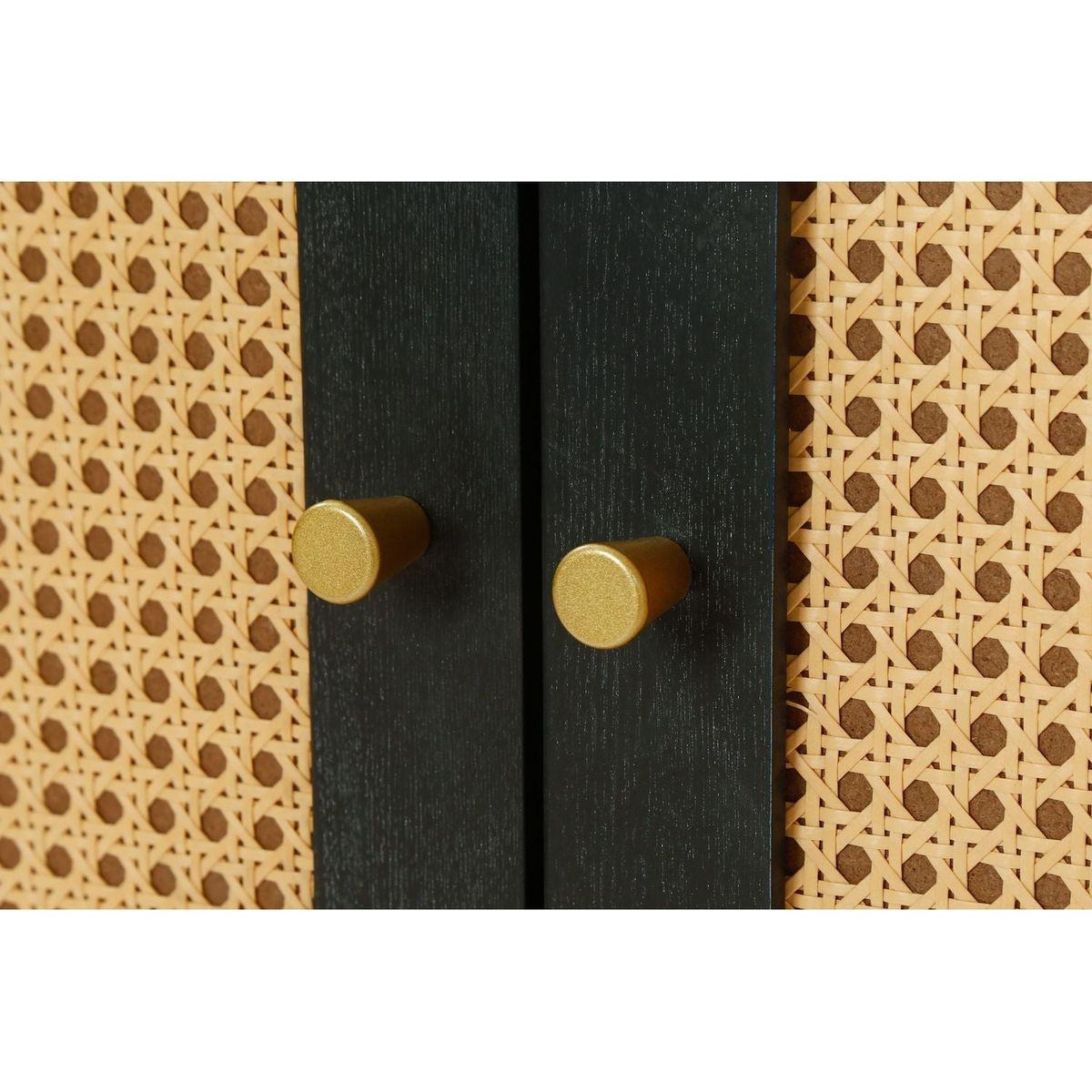 Handcrafted Premium Grain Panels,Rattan Sideboard Buffer Cabinet With 4 Rattan Doors, Modern Storage Cupboard Console Table with Adjustable Shelves for Living Room(Antique Dark Gray)