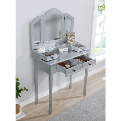 Sanlo Wooden Vanity Make Up Table and Stool Set, Silver