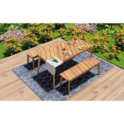 GO 3 Pieces Acacia Wood Table Bench Dining Set For Outdoor & Indoor Furniture With 2 Benches, Picnic Beer Table for Patio, Porch, Garden, Poolside, Natural