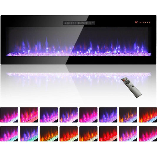 60 Inch Electric Fireplace, Recessed and Wall Mounted Fireplace