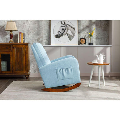 High Back Rocking Chair Nursery Chair .Comfortable Rocker Fabric Padded Seat .Modern High Back Armchair