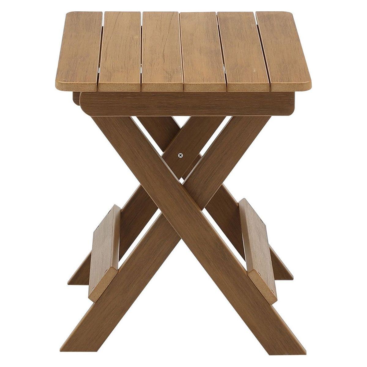 HIPS Material Outdoor Bistro Set Foldable Small Table and Chair Set with 2 Chairs and Rectangular Table, Teak