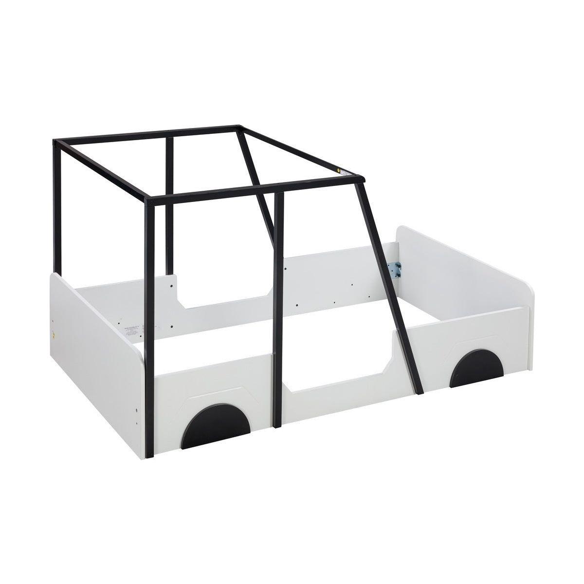 Twin Size Car-shaped Bed with Roof,Wooden Twin Floor Bed with wheels and door Design,Montessori Inspired Bedroom,Black