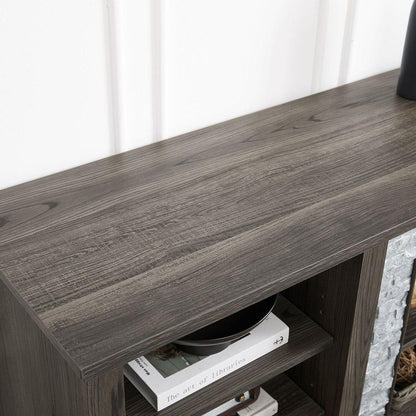 Large TV Stand TV Desk Storage Rack with Faux Stacked Stone Surround,Media Console Table with Large Storage Cabinet,Modern TV Media Entertaionment Stand,GREY, 70.12"Wx15.35"Dx25.83"H