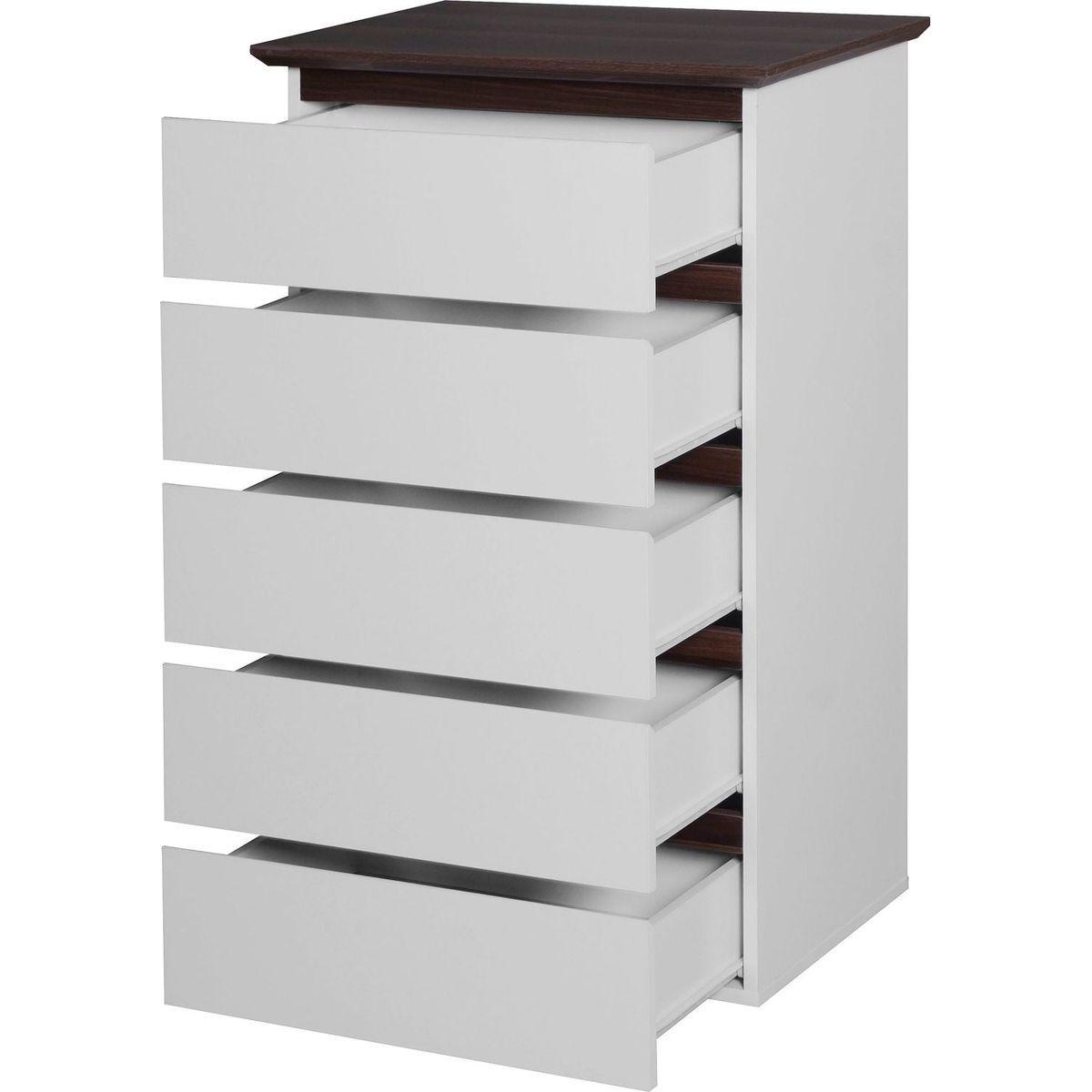 Tall White Dresser for Bedroom, Mid Century Modern Dresser with Drawers, 5 Drawer Dresser with Wood Color Top, Small Dresser for Kids Bedroom, Living Room