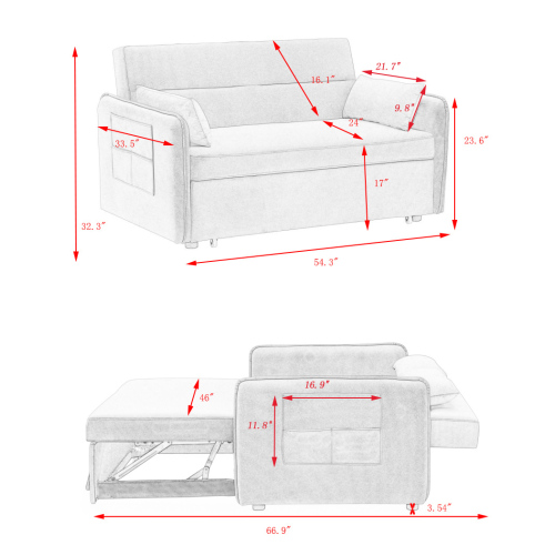 Folding sofa bed, adjustable back, access sofa, recliner, single bed, orange