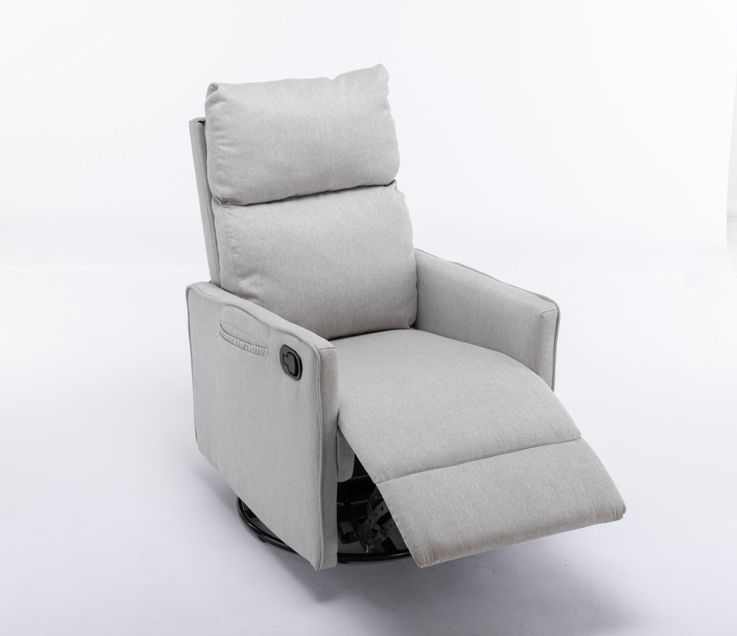 Cotton Linen Fabric Swivel Rocking Chair Glider Rocker Recliner Nursery Chair With Adjustable Back And Footrest For Living Room Indoor,Light Gray