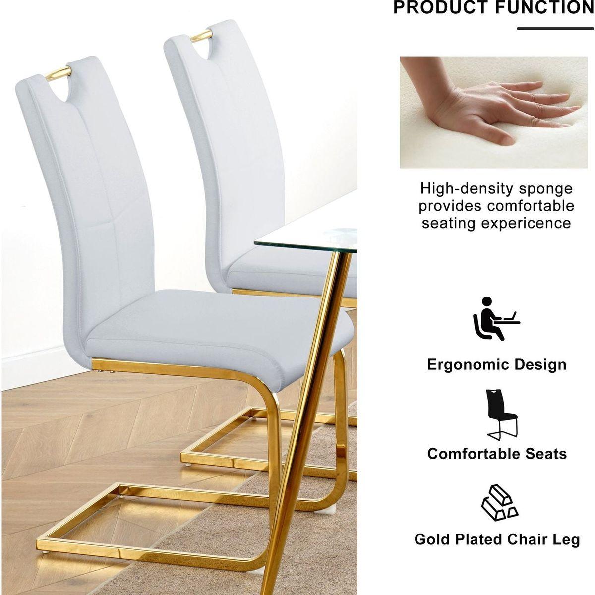 Modern Dining Chairs with Faux Leather Padded Seat Dining Living Room Chairs Upholstered Chair with gold Metal Legs Design for Kitchen, Living, Bedroom, Dining Room Side Chairs Set of 4